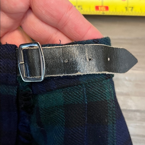 WOOL KILT TARTAN GLEN AVON GREEN & BLUE PLAID. PLEATED WRAP SKIRT - Picture 11 of 14
